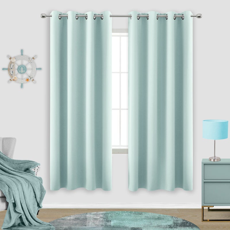 KOUFALL Nursery Curtains Boy Blackout, Thermal Insulated Curtains for Baby Room, Wide 52 x 63 Inch Length, Egg Blue Aqua Pool Green - Image 1